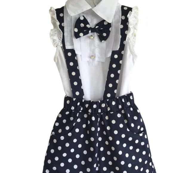 Polka Dots Overall Shorts -  2 Pcs - Set Size 3T - Picture 1 of 7